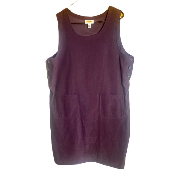 Talbots Faux Suede, Purple Jumper Dress, Front Pockets, Button Sides, Size Large